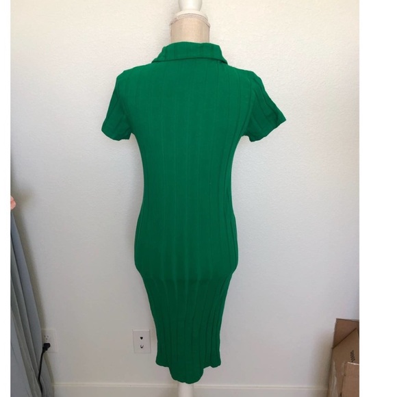 Monrow Green Flat Ribbed 94% Cotton Shortsleeve Form Fitting Collar Polo Dress M - Picture 8 of 16